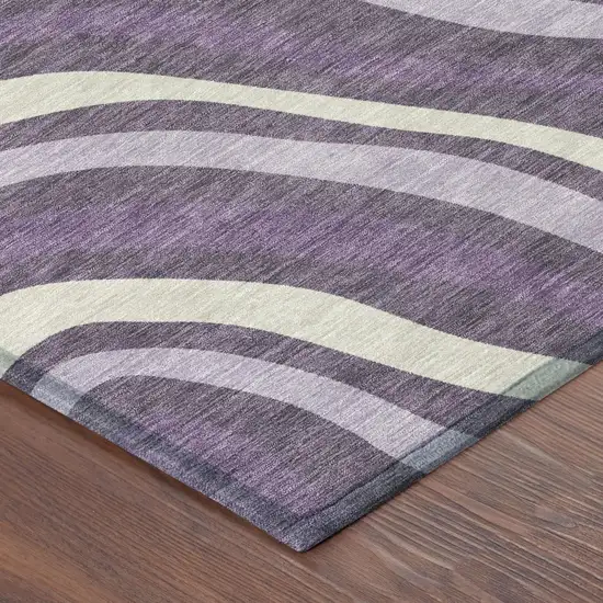 8' Plum And Purple Round Striped Washable Indoor Outdoor Area Rug Photo 3