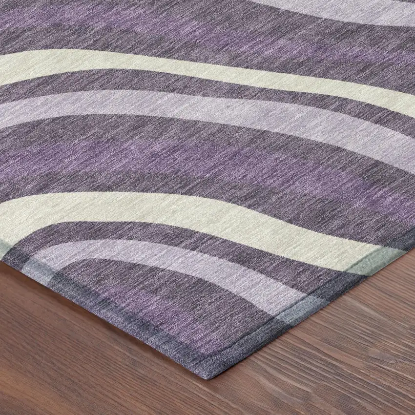 8' Plum And Purple Round Striped Washable Indoor Outdoor Area Rug Photo 3