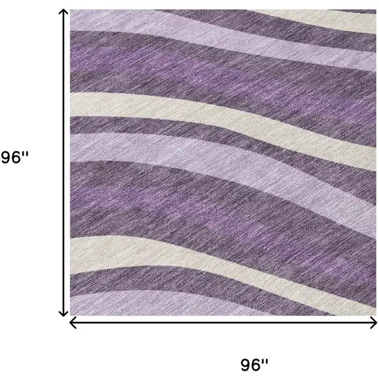 8' Plum And Purple Round Striped Washable Indoor Outdoor Area Rug Photo 5