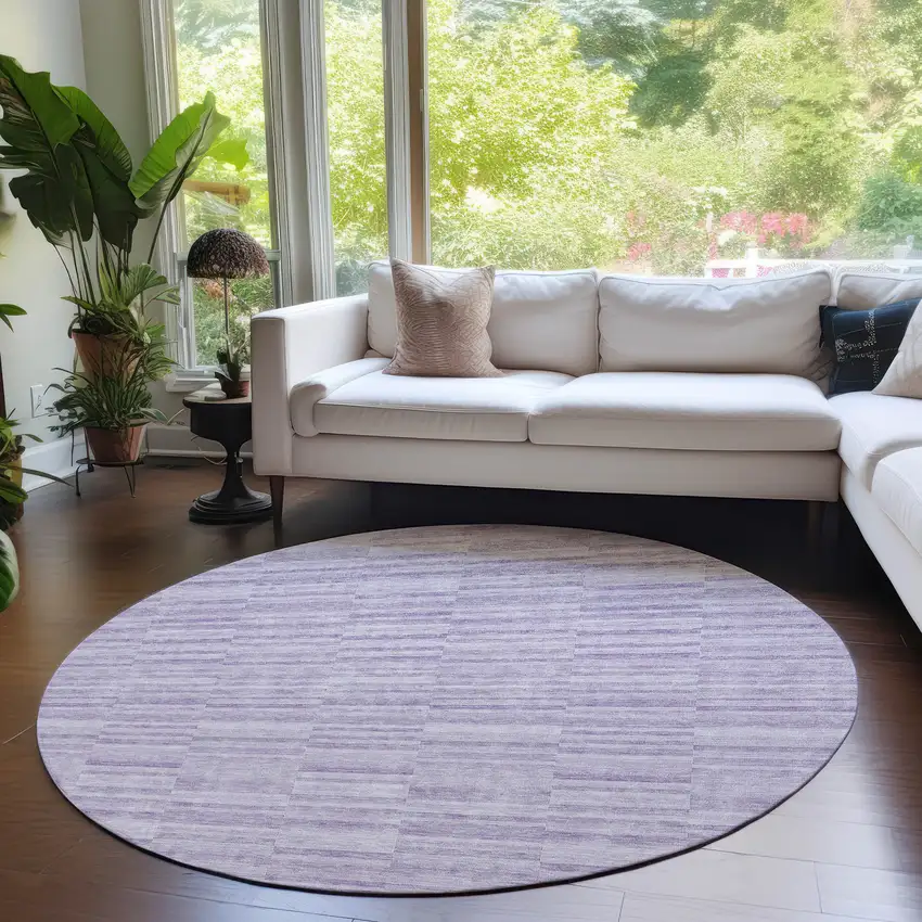 8' Plum And Purple Round Striped Washable Indoor Outdoor Area Rug Photo 7