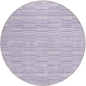 Photo of 8' Plum And Purple Round Striped Washable Indoor Outdoor Area Rug