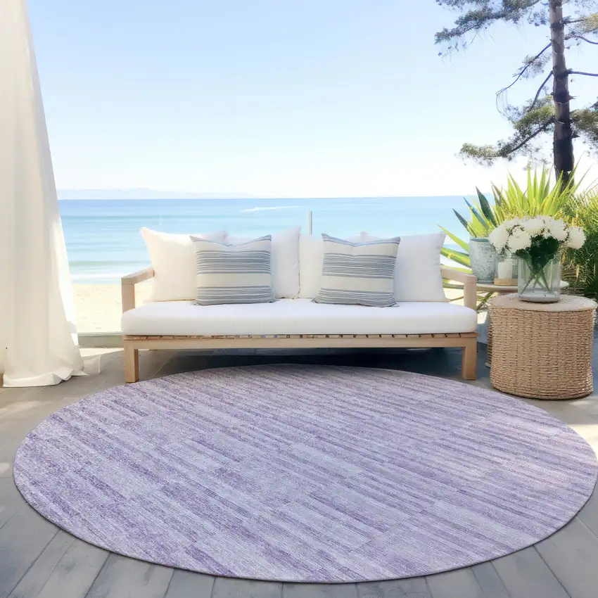 8' Plum And Purple Round Striped Washable Indoor Outdoor Area Rug Photo 6