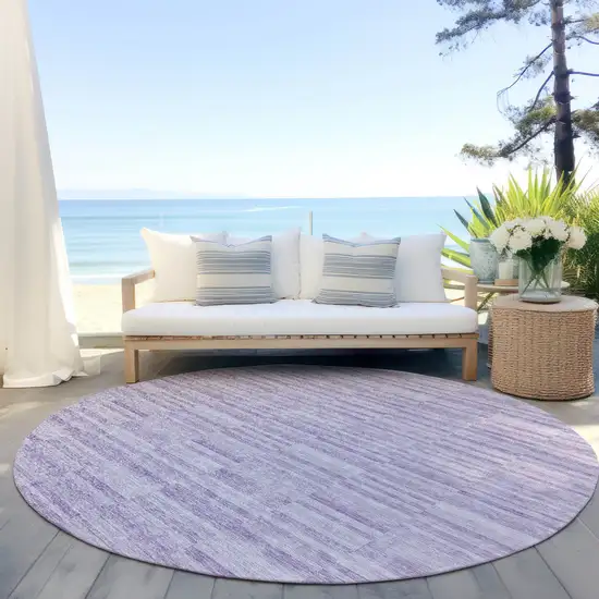 8' Plum And Purple Round Striped Washable Indoor Outdoor Area Rug Photo 6