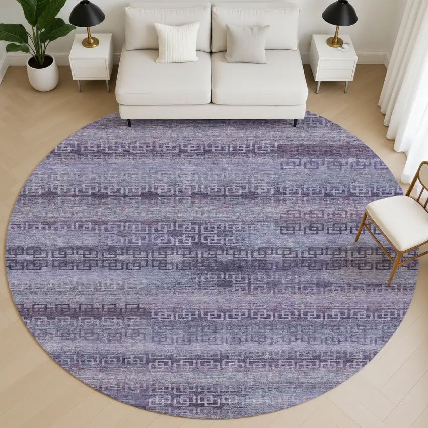 8' Plum And Purple Striped Washable Round Rug With UV Protection Photo 5