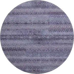 Photo of 8' Plum And Purple Striped Washable Round Rug With UV Protection