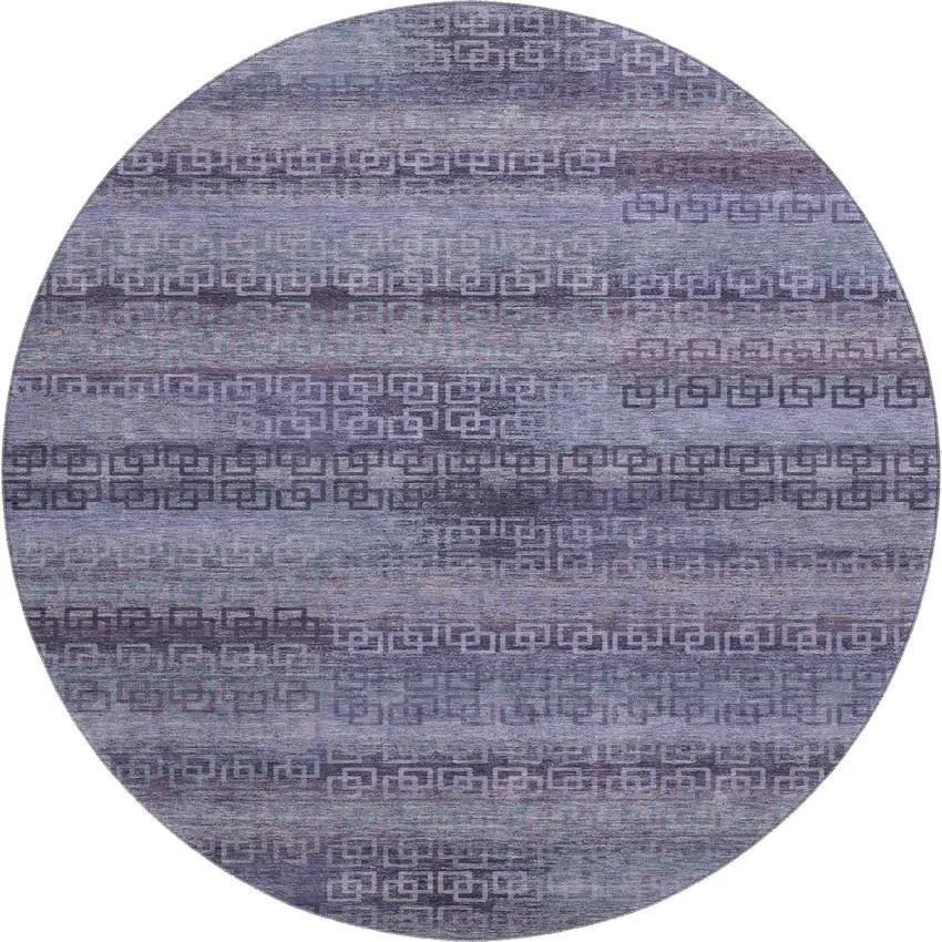 8' Plum And Purple Striped Washable Round Rug With UV Protection Photo 1