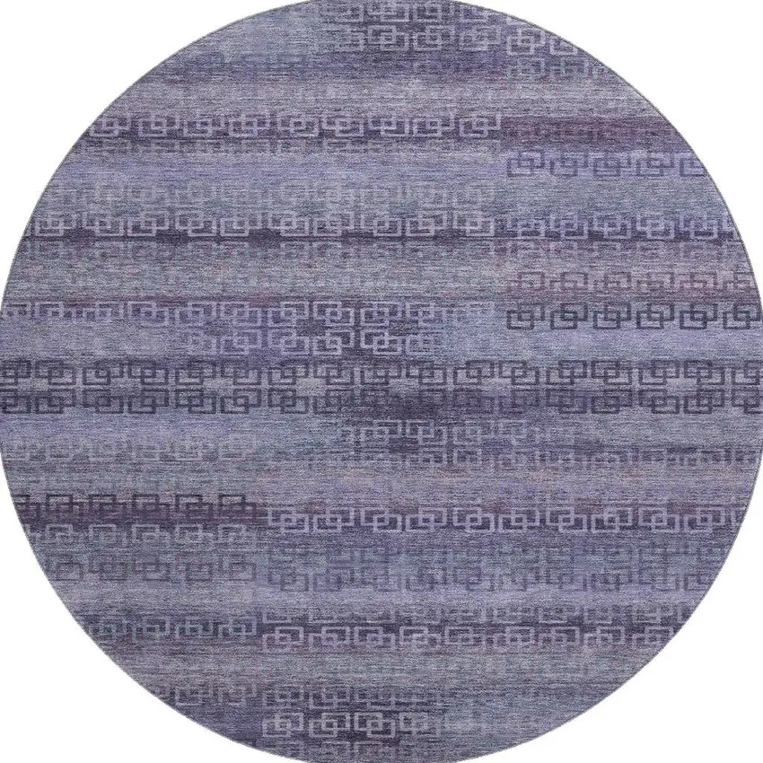 8' Plum And Purple Striped Washable Round Rug With UV Protection Photo 4