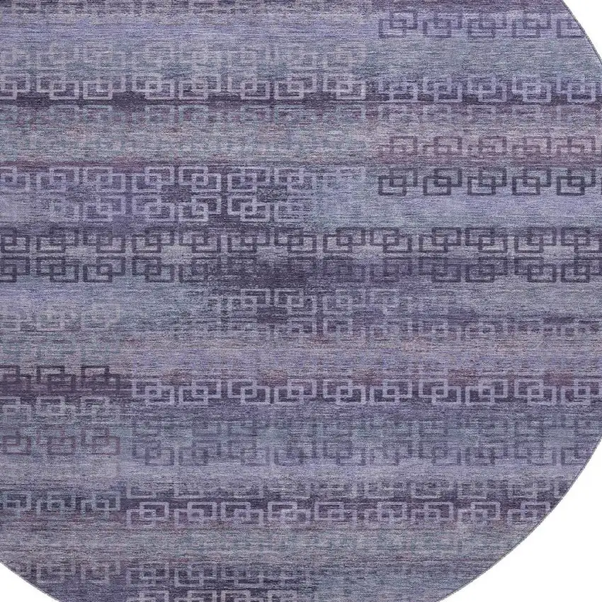 8' Plum And Purple Striped Washable Round Rug With UV Protection Photo 3