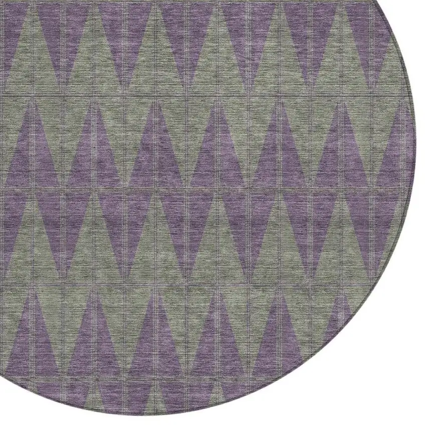8' Plum And Sage Round Geometric Washable Indoor Outdoor Area Rug Photo 2