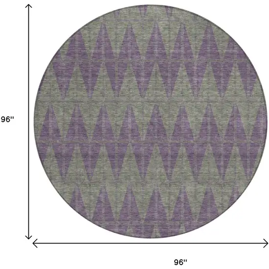 8' Plum And Sage Round Geometric Washable Indoor Outdoor Area Rug Photo 7