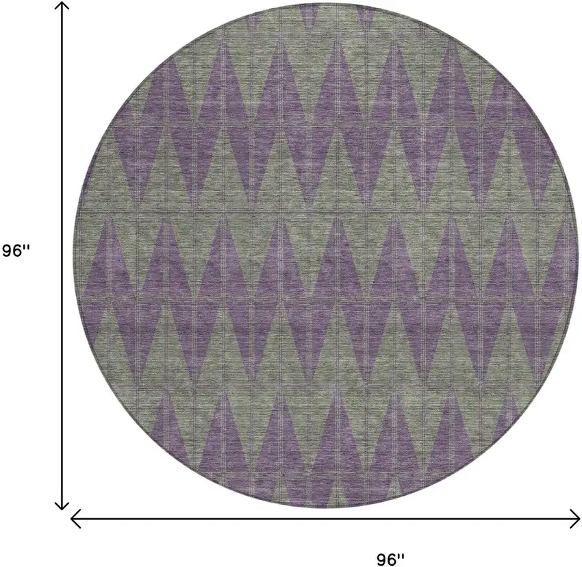 8' Plum And Sage Round Geometric Washable Indoor Outdoor Area Rug Photo 7