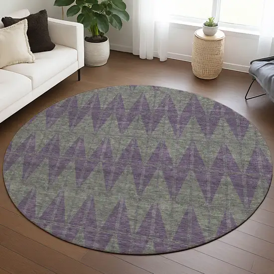 8' Plum And Sage Round Geometric Washable Indoor Outdoor Area Rug Photo 5