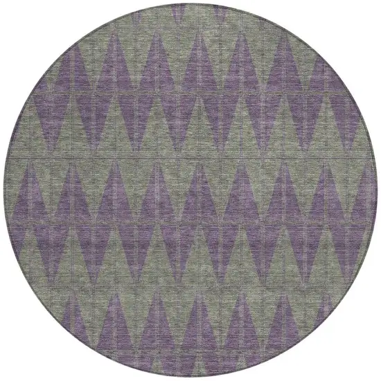 8' Plum And Sage Round Geometric Washable Indoor Outdoor Area Rug Photo 3
