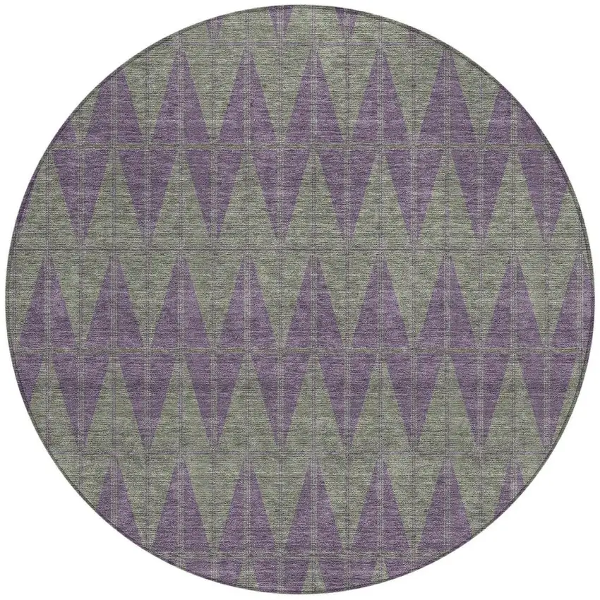 8' Plum And Sage Round Geometric Washable Indoor Outdoor Area Rug Photo 3