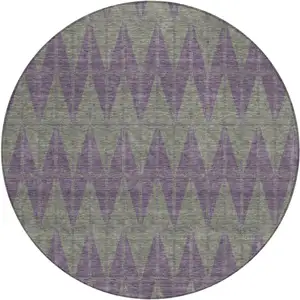 Photo of 8' Plum And Sage Round Geometric Washable Indoor Outdoor Area Rug