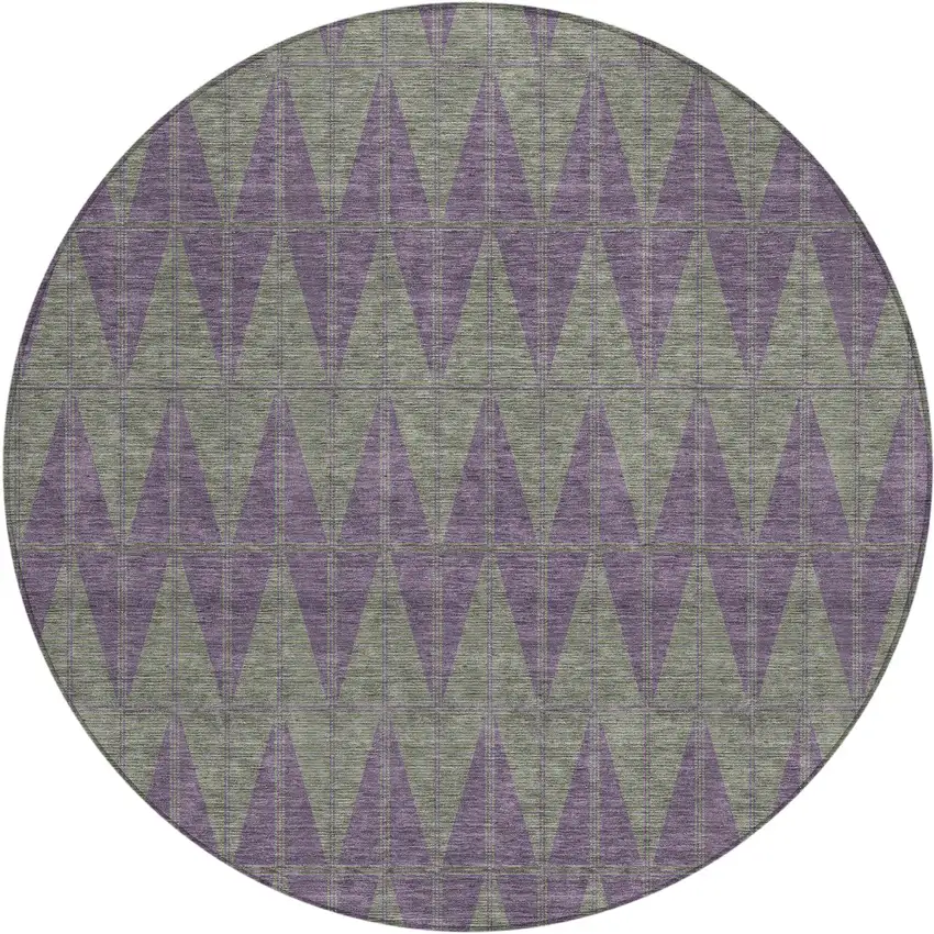 8' Plum And Sage Round Geometric Washable Indoor Outdoor Area Rug Photo 1