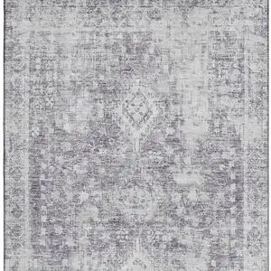 Photo of 8' Plum And Silver Oriental Washable Area Rug With UV Protection