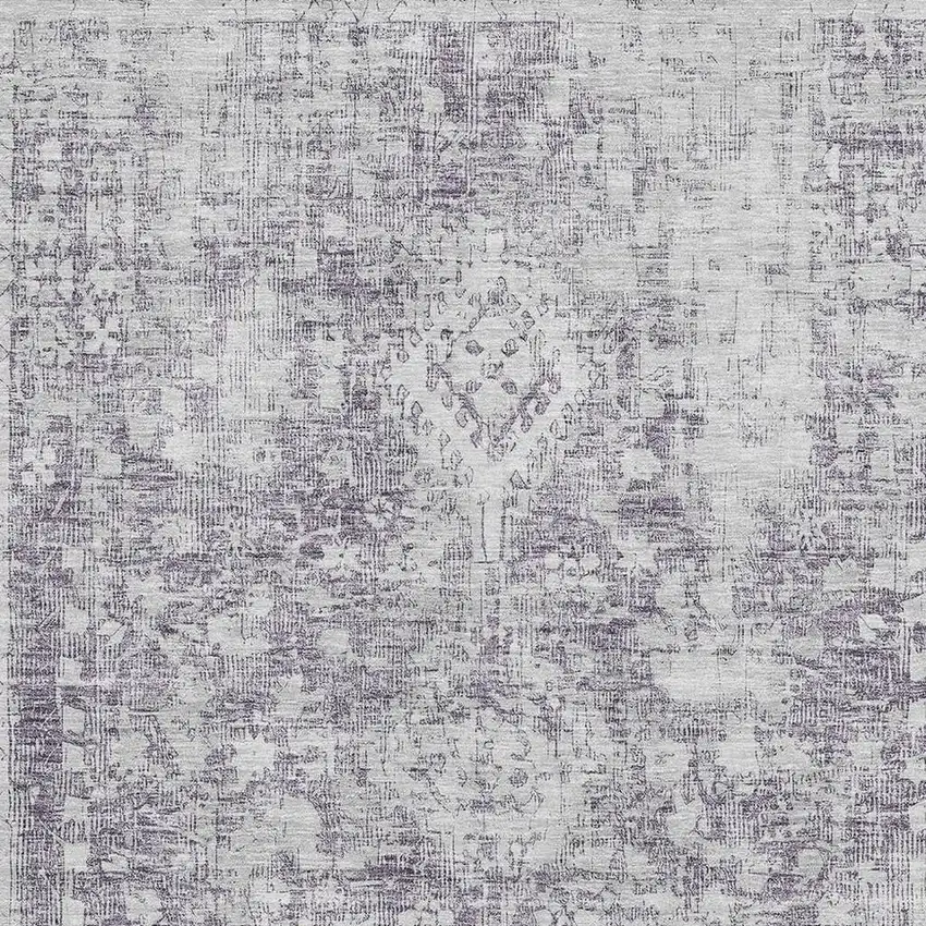 8' Plum And Silver Oriental Washable Area Rug With UV Protection Photo 2