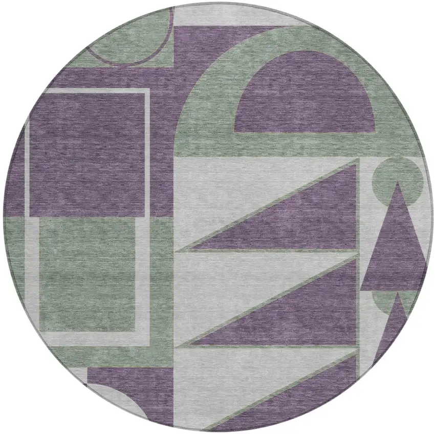 8' Plum And Silver Round Geometric Washable Indoor Outdoor Area Rug Photo 4
