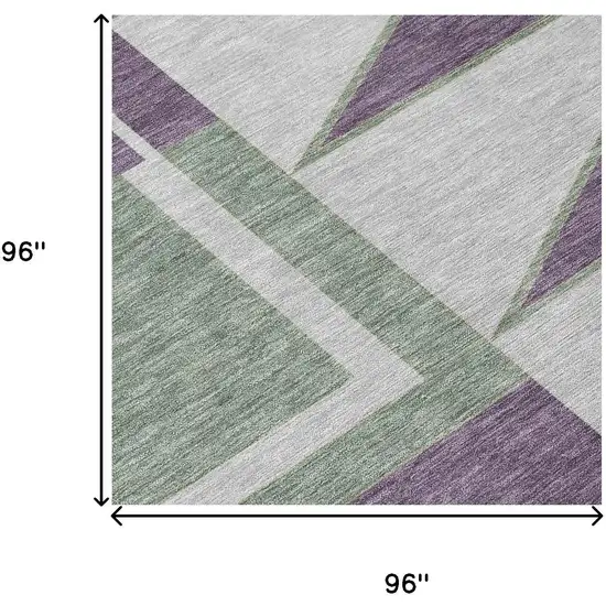 8' Plum And Silver Round Geometric Washable Indoor Outdoor Area Rug Photo 6