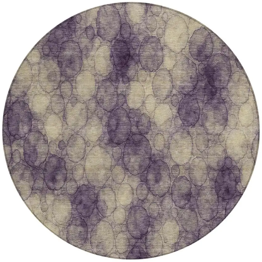 8' Plum And Wheat Round Abstract Washable Indoor Outdoor Area Rug Photo 3