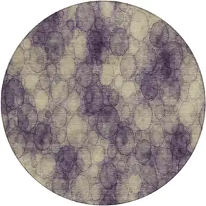 Photo of 8' Plum And Wheat Round Abstract Washable Indoor Outdoor Area Rug