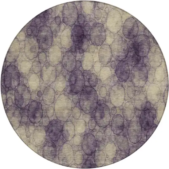 8' Plum And Wheat Round Abstract Washable Indoor Outdoor Area Rug Photo 1
