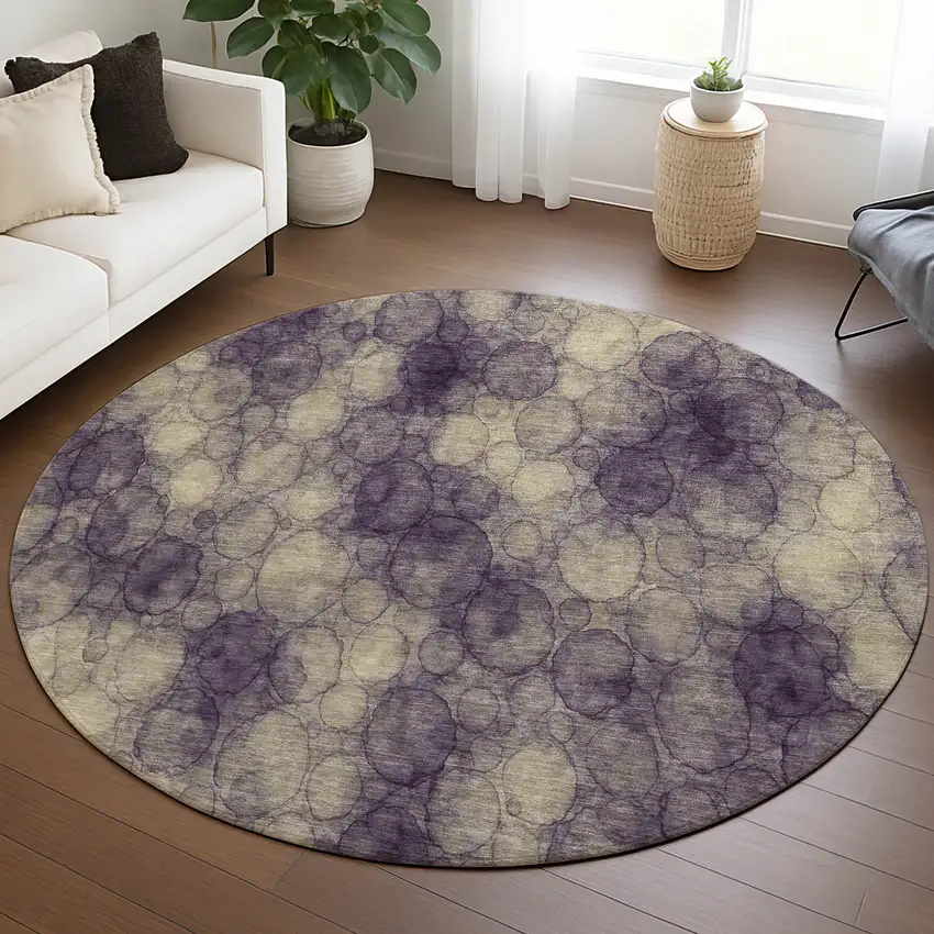 8' Plum And Wheat Round Abstract Washable Indoor Outdoor Area Rug Photo 5