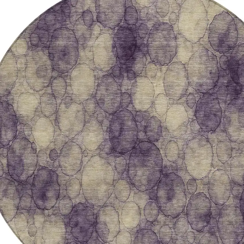 8' Plum And Wheat Round Abstract Washable Indoor Outdoor Area Rug Photo 2