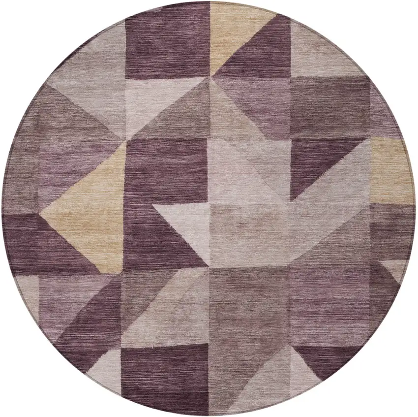 8' Plum And Wheat Round Geometric Washable Indoor Outdoor Area Rug Photo 2