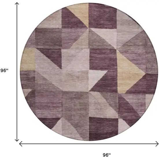 8' Plum And Wheat Round Geometric Washable Indoor Outdoor Area Rug Photo 9