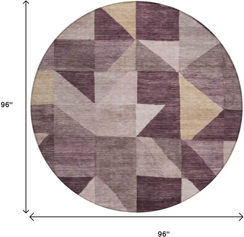 8' Plum And Wheat Round Geometric Washable Indoor Outdoor Area Rug Photo 9