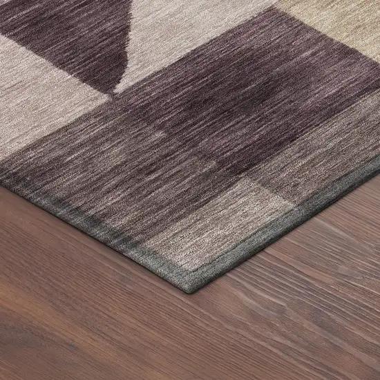 8' Plum And Wheat Round Geometric Washable Indoor Outdoor Area Rug Photo 7