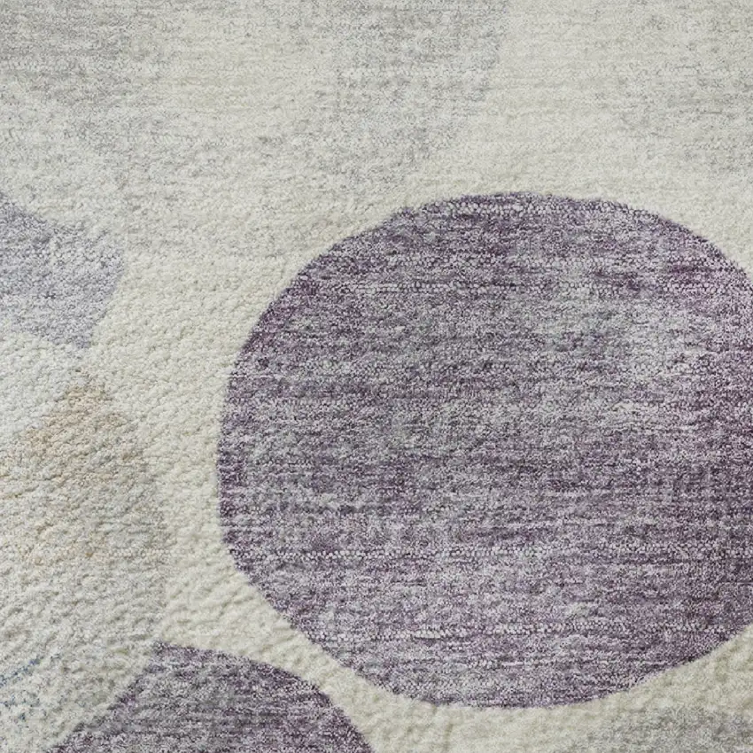 8' Plum Beige And Blue Geometric Washable Round Rug With UV Protection Photo 9