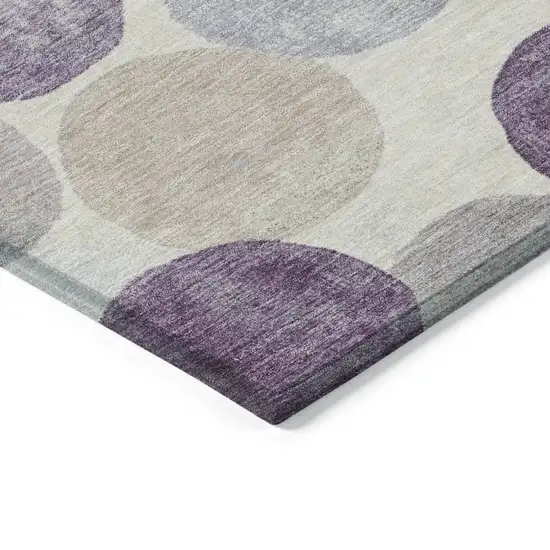 8' Plum Beige And Denim Blue Round Geometric Washable Indoor Outdoor Area Rug Photo 9
