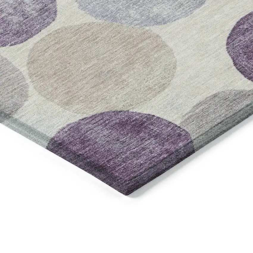 8' Plum Beige And Denim Blue Round Geometric Washable Indoor Outdoor Area Rug Photo 9