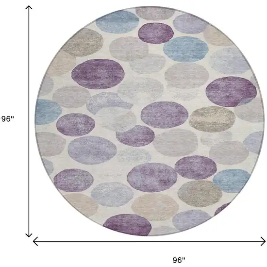 8' Plum Beige And Denim Blue Round Geometric Washable Indoor Outdoor Area Rug Photo 9