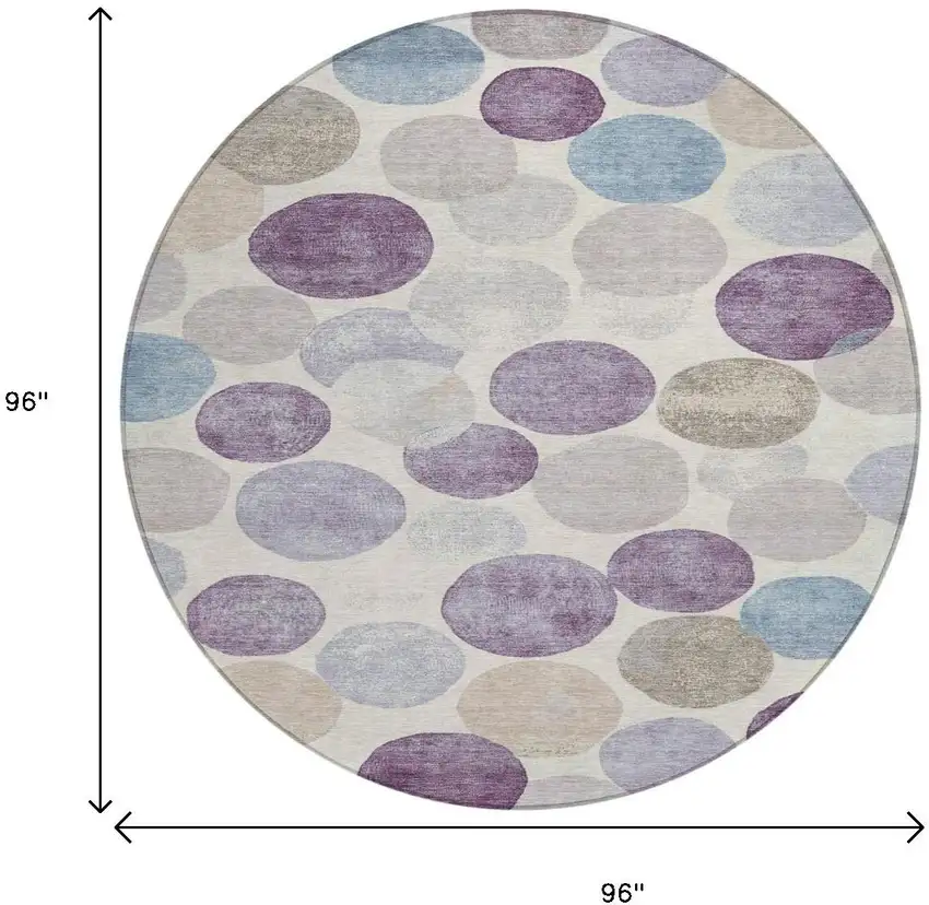 8' Plum Beige And Denim Blue Round Geometric Washable Indoor Outdoor Area Rug Photo 9