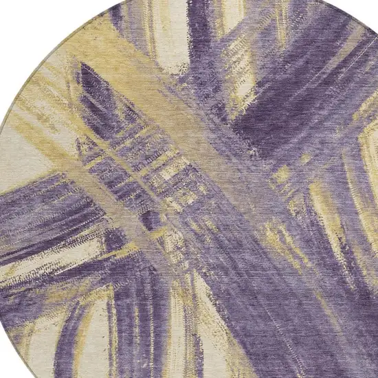 8' Plum Gold And Beige Round Abstract Washable Indoor Outdoor Area Rug Photo 2