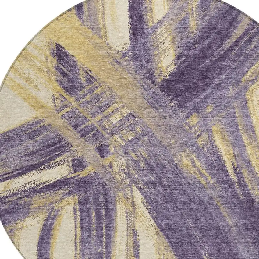 8' Plum Gold And Beige Round Abstract Washable Indoor Outdoor Area Rug Photo 2