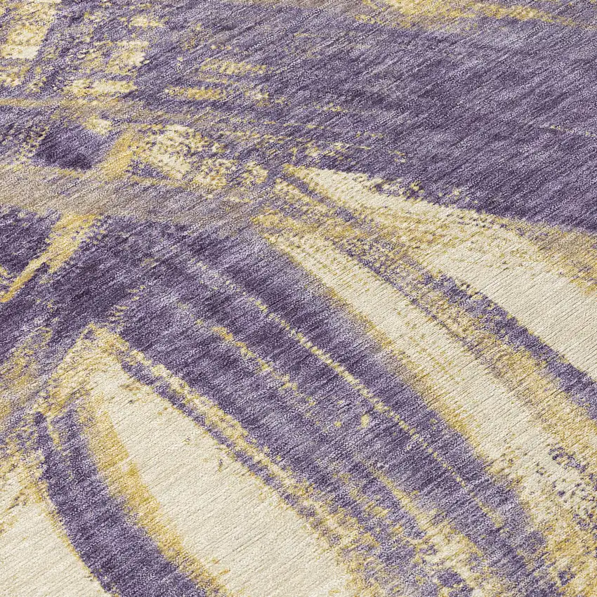 8' Plum Gold And Beige Round Abstract Washable Indoor Outdoor Area Rug Photo 9