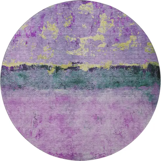 8' Plum Gold And Emerald Abstract Washable Round Rug With UV Protection Photo 3