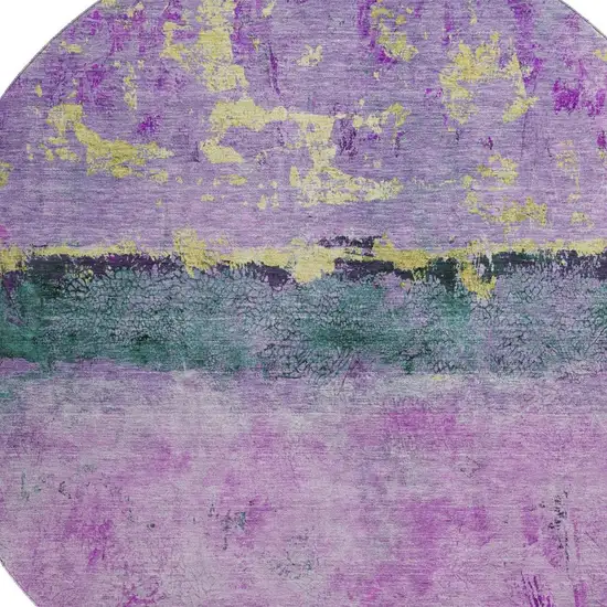 8' Plum Gold And Emerald Abstract Washable Round Rug With UV Protection Photo 2