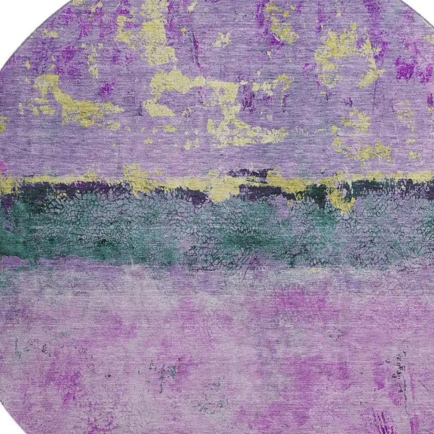 8' Plum Gold And Emerald Abstract Washable Round Rug With UV Protection Photo 2