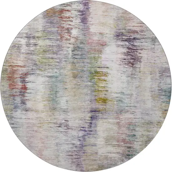 8' Plum Gold And Ivory Abstract Washable Round Rug With UV Protection Photo 4