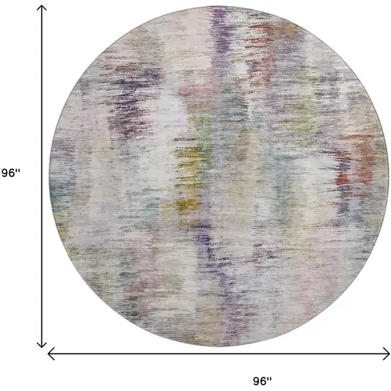 8' Plum Gold And Ivory Abstract Washable Round Rug With UV Protection Photo 3