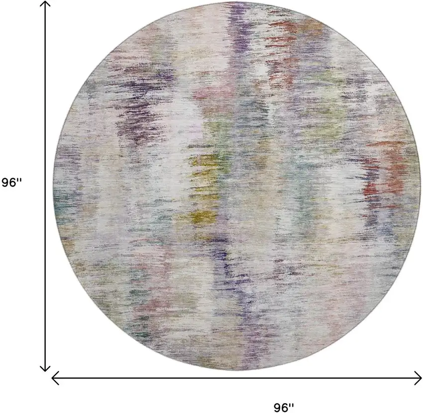 8' Plum Gold And Ivory Abstract Washable Round Rug With UV Protection Photo 3