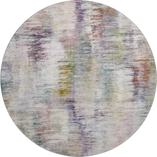 8' Plum Gold And Ivory Abstract Washable Round Rug With UV Protection Photo 1