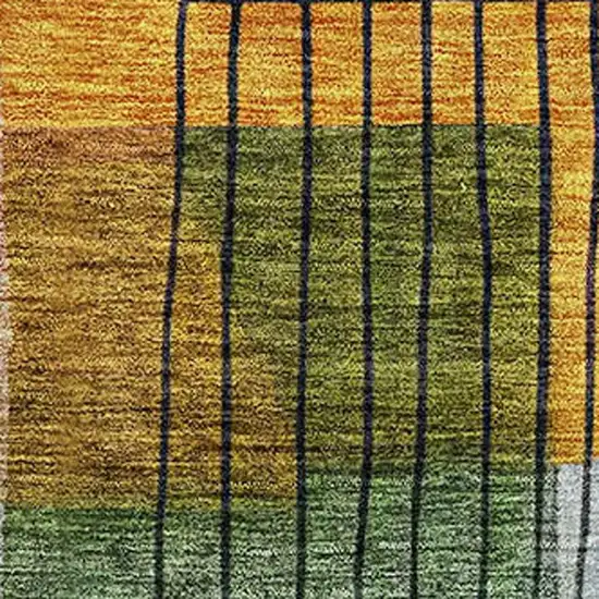 8' Plum Gold And Navy Blue Abstract Geometric Washable Round Rug With UV Protection Photo 2