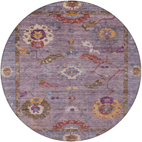 8' Plum Gold And Red Round Floral Medallion Washable Indoor Outdoor Area Rug Photo 5